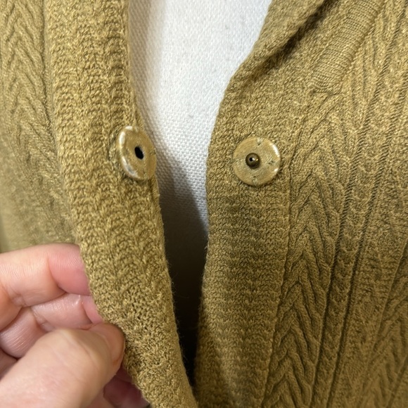 Yellow cardigan, cable knit, snap buttons and front pockets size XL Vintage - Picture 5 of 9